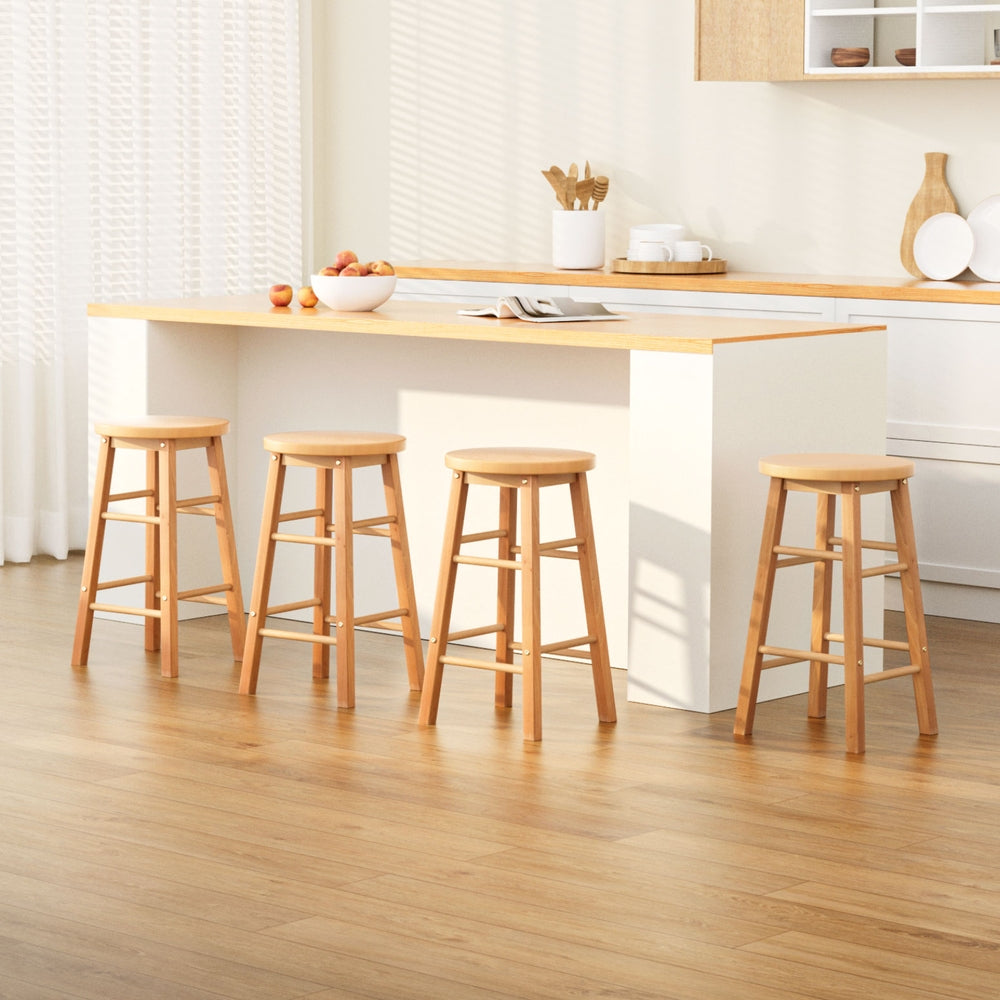 Artiss 4x Bar Stools Round Chairs Wooden Nature-Furniture &gt; Bar Stools &amp; Chairs &gt; Table &amp; Bar Stools-PEROZ Accessories