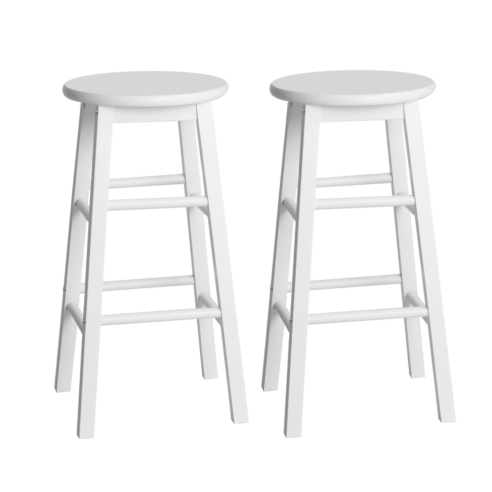 Artiss 2x Bar Stools Round Chairs Wooden White-Bar Stools-PEROZ Accessories