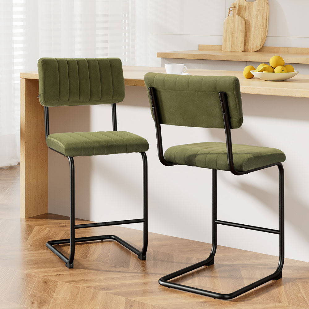 Artiss 2x Bar Stools Velvet Chairs Green-Furniture &gt; Bar Stools &amp; Chairs-PEROZ Accessories