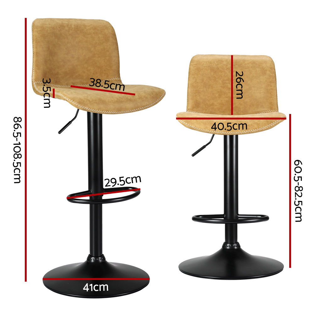 Artiss 2x Bar Stools Kitchen Swivel Bar Stool Gas Lift Chairs Barstools Brown-Furniture &gt; Bar Stools &amp; Chairs-PEROZ Accessories