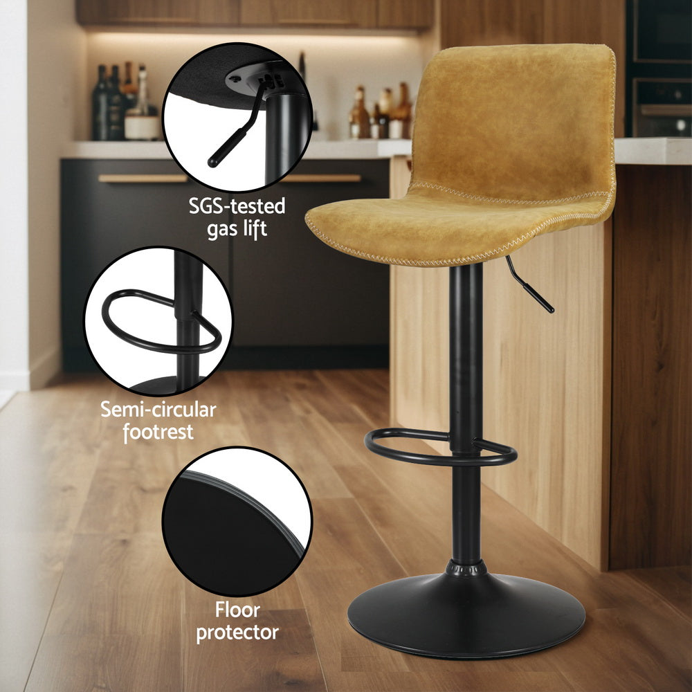 Artiss 2x Bar Stools Kitchen Swivel Bar Stool Gas Lift Chairs Barstools Brown-Furniture &gt; Bar Stools &amp; Chairs-PEROZ Accessories