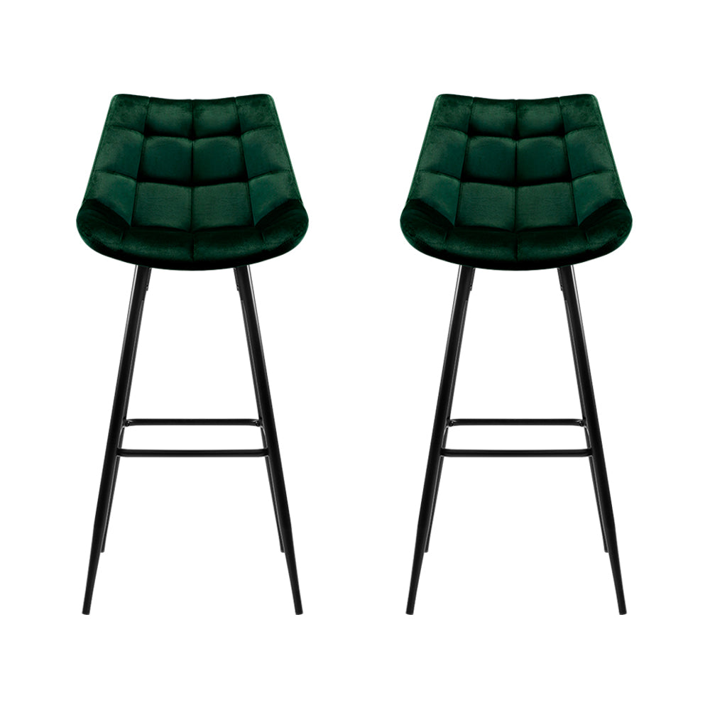 Artiss 2x Bar Stools Velvet Chairs Green-Furniture &gt; Bar Stools &amp; Chairs-PEROZ Accessories