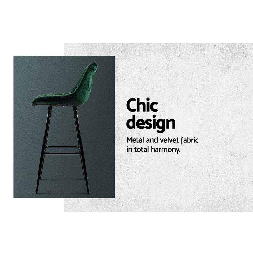 Artiss 2x Bar Stools Velvet Chairs Green-Furniture &gt; Bar Stools &amp; Chairs-PEROZ Accessories
