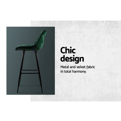 Artiss 2x Bar Stools Velvet Chairs Green-Furniture &gt; Bar Stools &amp; Chairs-PEROZ Accessories
