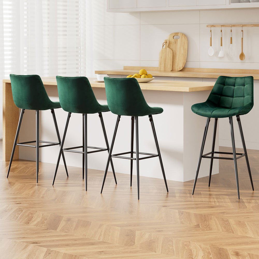 Artiss 4x Bar Stools Velvet Chairs Green-Furniture &gt; Bar Stools &amp; Chairs &gt; Table &amp; Bar Stools-PEROZ Accessories