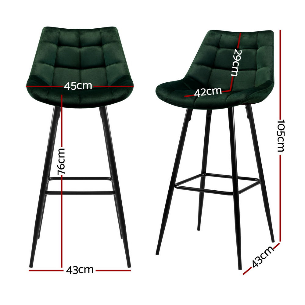 Artiss 4x Bar Stools Velvet Chairs Green-Furniture &gt; Bar Stools &amp; Chairs &gt; Table &amp; Bar Stools-PEROZ Accessories