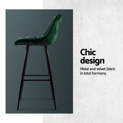 Artiss 4x Bar Stools Velvet Chairs Green-Furniture &gt; Bar Stools &amp; Chairs &gt; Table &amp; Bar Stools-PEROZ Accessories