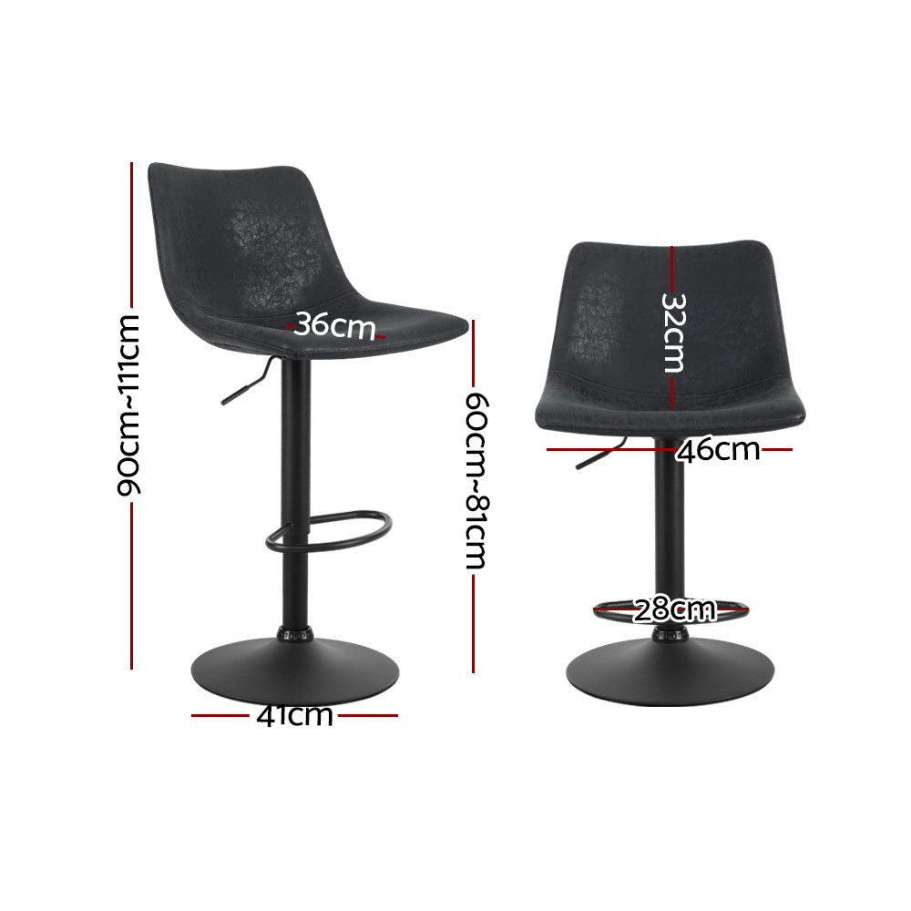 Artiss 2x Bar Stools Vintage Leather Swivel Gas Lift Black-Furniture &gt; Bar Stools &amp; Chairs-PEROZ Accessories