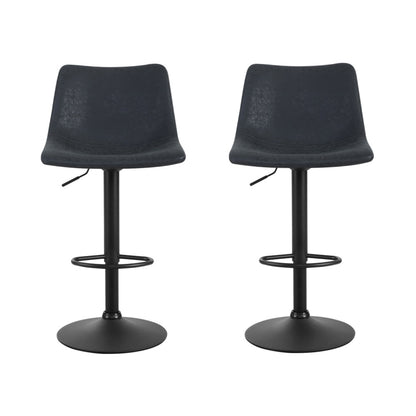 Artiss 2x Bar Stools Vintage Leather Swivel Gas Lift Black-Furniture &gt; Bar Stools &amp; Chairs-PEROZ Accessories