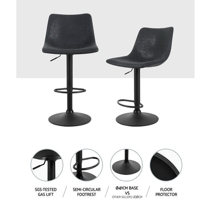 Artiss 2x Bar Stools Vintage Leather Swivel Gas Lift Black-Furniture &gt; Bar Stools &amp; Chairs-PEROZ Accessories