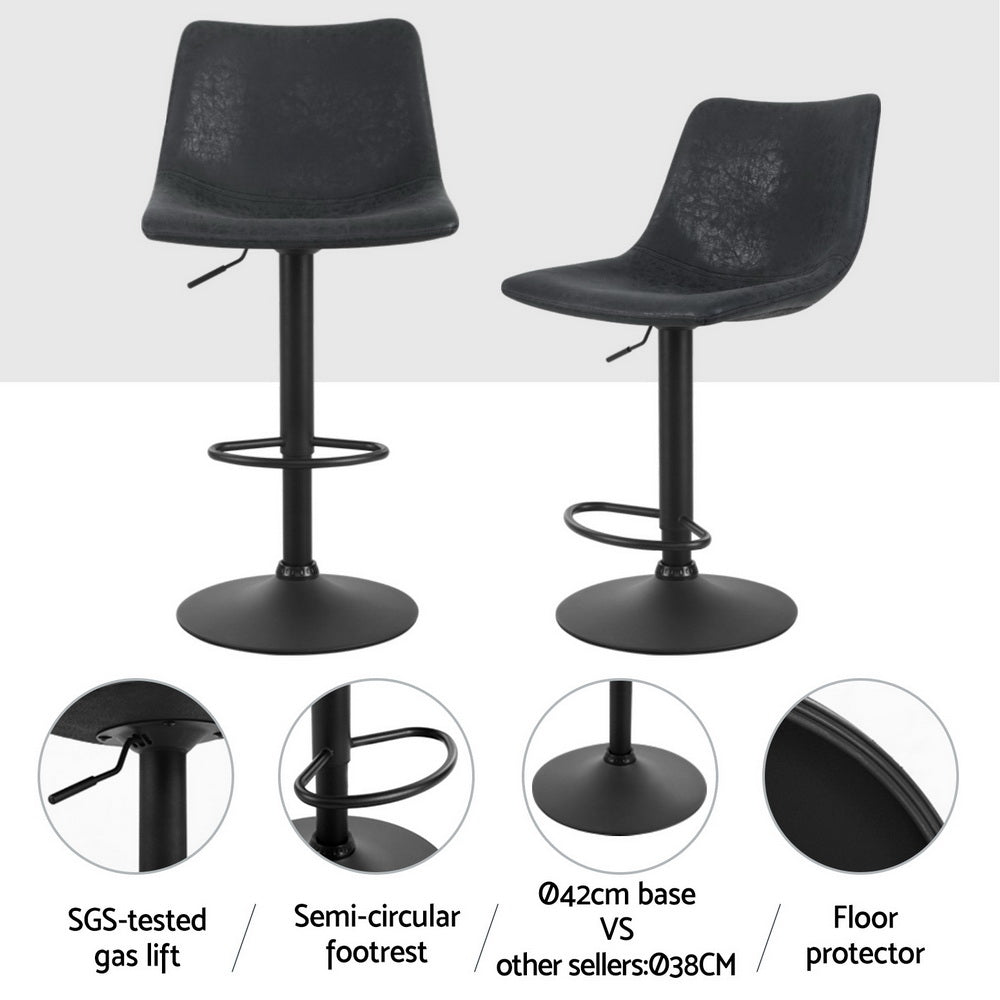 Artiss 4x Bar Stools Vintage Leather Swivel Gas Lift Black-Furniture &gt; Bar Stools &amp; Chairs &gt; Table &amp; Bar Stools-PEROZ Accessories