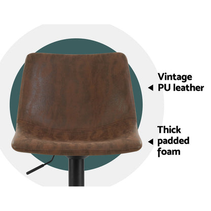 Artiss 2x Bar Stools Vintage Leather Swivel Gas Lift Brown-Furniture &gt; Bar Stools &amp; Chairs-PEROZ Accessories