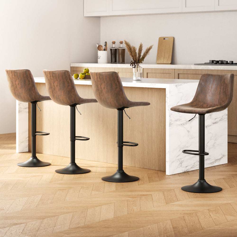Artiss 4x Bar Stools Vintage Leather Swivel Gas Lift Brown-Furniture &gt; Bar Stools &amp; Chairs &gt; Table &amp; Bar Stools-PEROZ Accessories