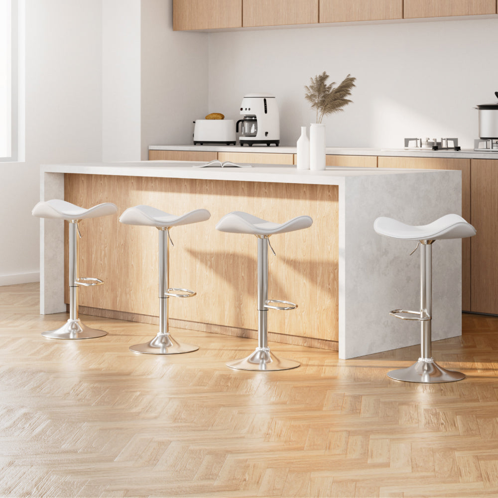 Artiss 4x Bar Stools Leather Gas Lift Chair White-Furniture &gt; Bar Stools &amp; Chairs-PEROZ Accessories