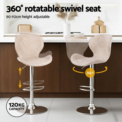 Artiss 2x Bar Stools Kitchen Swivel Gas Lift Counter Chair Wing PE Rattan Beige-Furniture &gt; Bar Stools &amp; Chairs &gt; Table &amp; Bar Stools-PEROZ Accessories