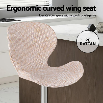 Artiss 2x Bar Stools Kitchen Swivel Gas Lift Counter Chair Wing PE Rattan Beige-Furniture &gt; Bar Stools &amp; Chairs &gt; Table &amp; Bar Stools-PEROZ Accessories
