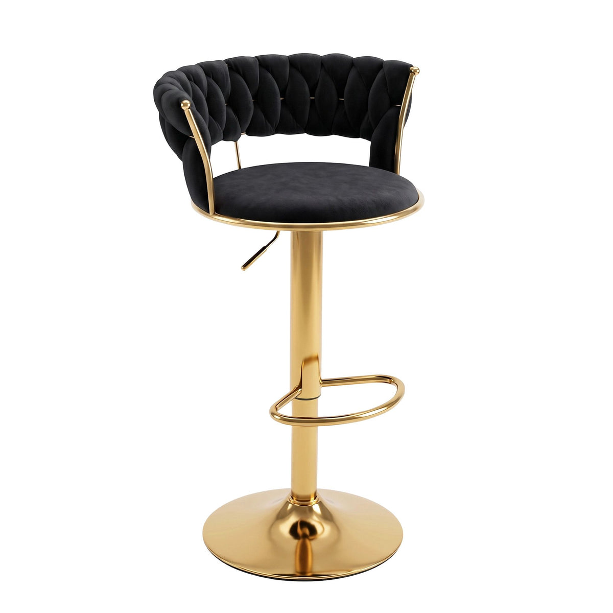 Artiss Bar Stool X1 Gas Lift Adjustable Velvet Woven Backrest Vivien Black-Furniture > Bar Stools &amp; Chairs > Table &amp; Bar Stools-PEROZ Accessories