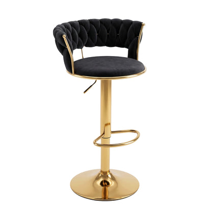 Artiss Bar Stool X1 Gas Lift Adjustable Velvet Woven Backrest Vivien Black-Furniture > Bar Stools &amp; Chairs > Table &amp; Bar Stools-PEROZ Accessories