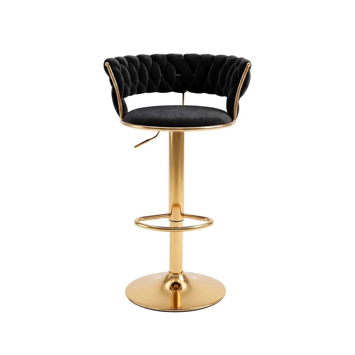 Artiss Bar Stool X1 Gas Lift Adjustable Velvet Woven Backrest Vivien Black-Furniture > Bar Stools &amp; Chairs > Table &amp; Bar Stools-PEROZ Accessories