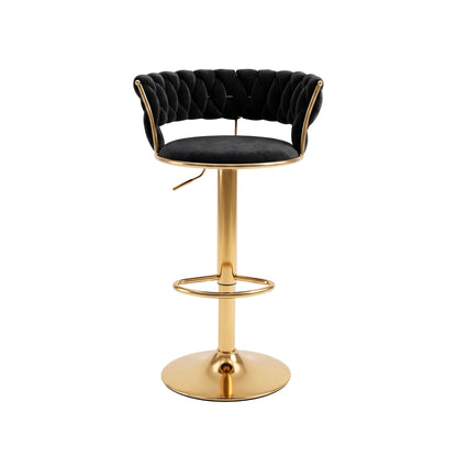 Artiss Bar Stool X1 Gas Lift Adjustable Velvet Woven Backrest Vivien Black-Furniture > Bar Stools &amp; Chairs > Table &amp; Bar Stools-PEROZ Accessories