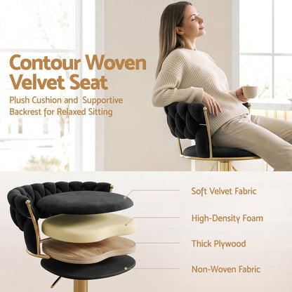Artiss Bar Stool X1 Gas Lift Adjustable Velvet Woven Backrest Vivien Black-Furniture > Bar Stools &amp; Chairs > Table &amp; Bar Stools-PEROZ Accessories