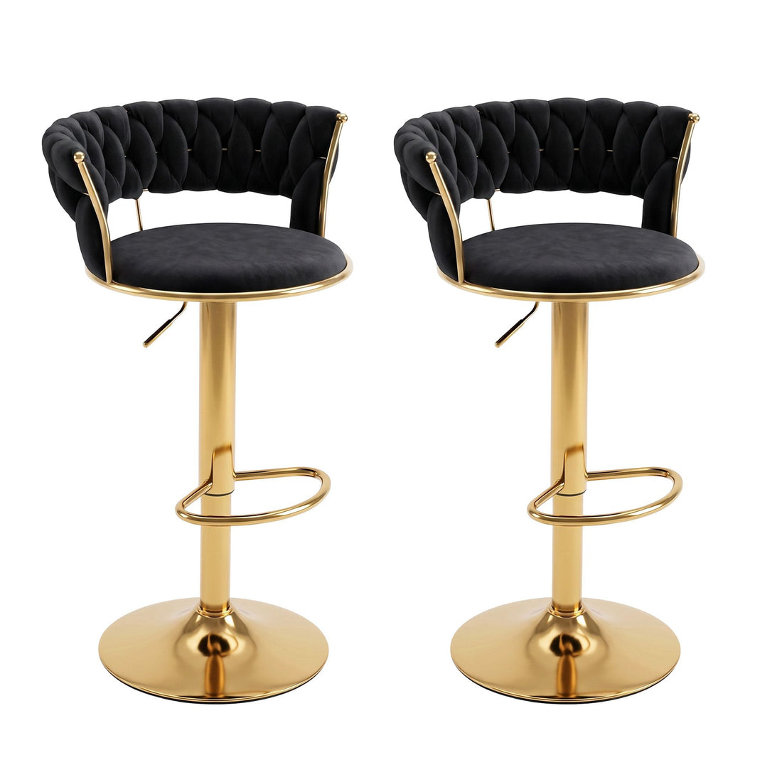 Artiss 2x Bar Stools Gas Lift Adjustable Velvet Woven Backrest Vivien Black-Furniture > Bar Stools &amp; Chairs > Table &amp; Bar Stools-PEROZ Accessories