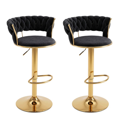 Artiss 2x Bar Stools Gas Lift Adjustable Velvet Woven Backrest Vivien Black-Furniture > Bar Stools &amp; Chairs > Table &amp; Bar Stools-PEROZ Accessories