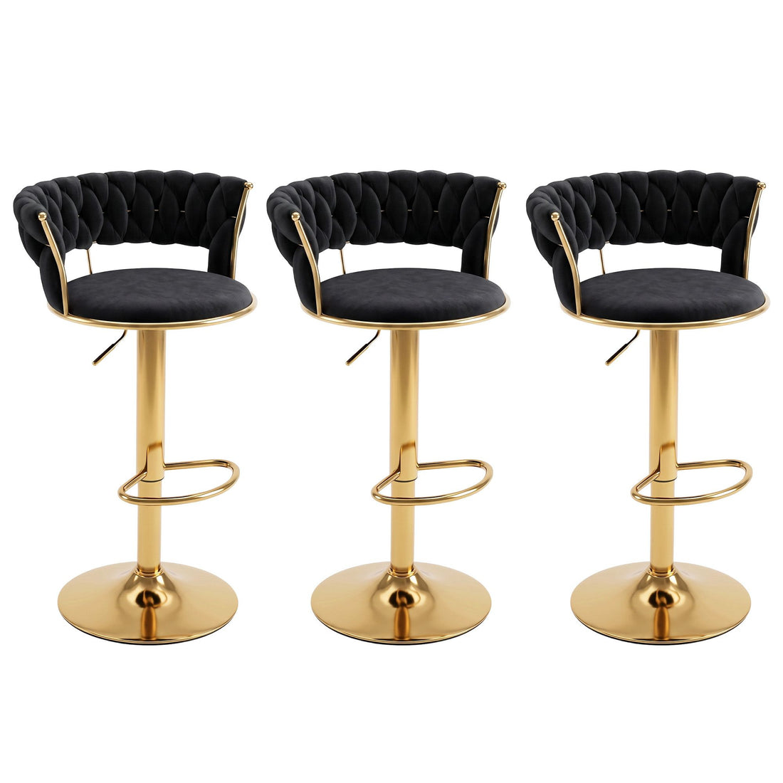 Artiss 3x Bar Stools Gas Lift Adjustable Velvet Woven Backrest Vivien Black-Furniture > Bar Stools &amp; Chairs > Table &amp; Bar Stools-PEROZ Accessories