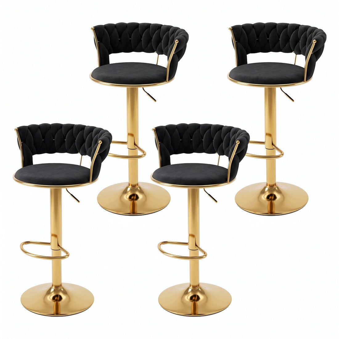 Artiss 4x Bar Stools Gas Lift Adjustable Velvet Woven Backrest Vivien Black-Furniture > Bar Stools &amp; Chairs > Table &amp; Bar Stools-PEROZ Accessories