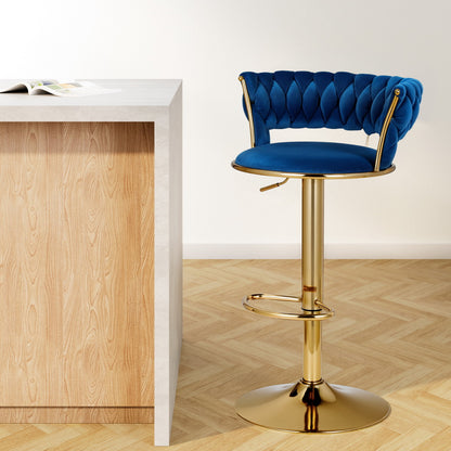 Artiss Bar Stools Gas Lift Velvet Woven Backrest Navy-Furniture &gt; Bar Stools &amp; Chairs-PEROZ Accessories