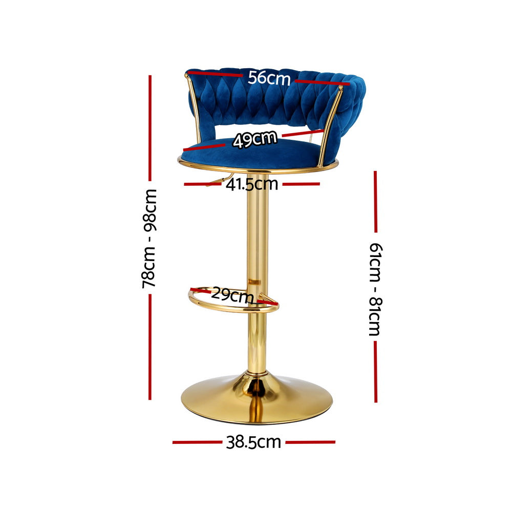 Artiss Bar Stools Gas Lift Velvet Woven Backrest Navy-Furniture &gt; Bar Stools &amp; Chairs-PEROZ Accessories
