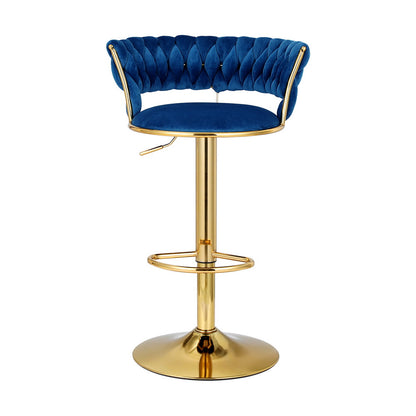 Artiss Bar Stools Gas Lift Velvet Woven Backrest Navy-Furniture &gt; Bar Stools &amp; Chairs-PEROZ Accessories