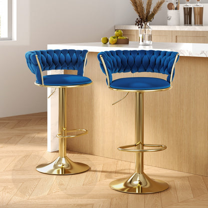 Artiss 2x Bar Stools Gas Lift Velvet Woven Backrest Navy-Furniture &gt; Bar Stools &amp; Chairs &gt; Table &amp; Bar Stools-PEROZ Accessories