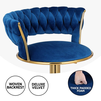 Artiss Bar Stools X3 Kitchen Counter Chair Gas Lift Velvet Woven Backrest Navy