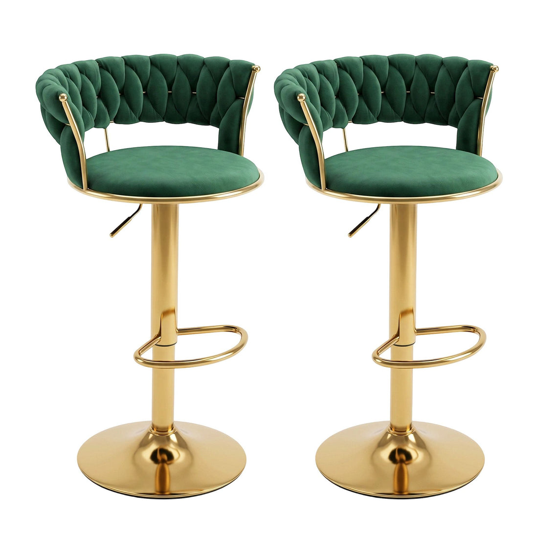 Artiss 2x Bar Stools Gas Lift Adjustable Velvet Woven Backrest Vivien Green-Furniture > Bar Stools &amp; Chairs > Table &amp; Bar Stools-PEROZ Accessories