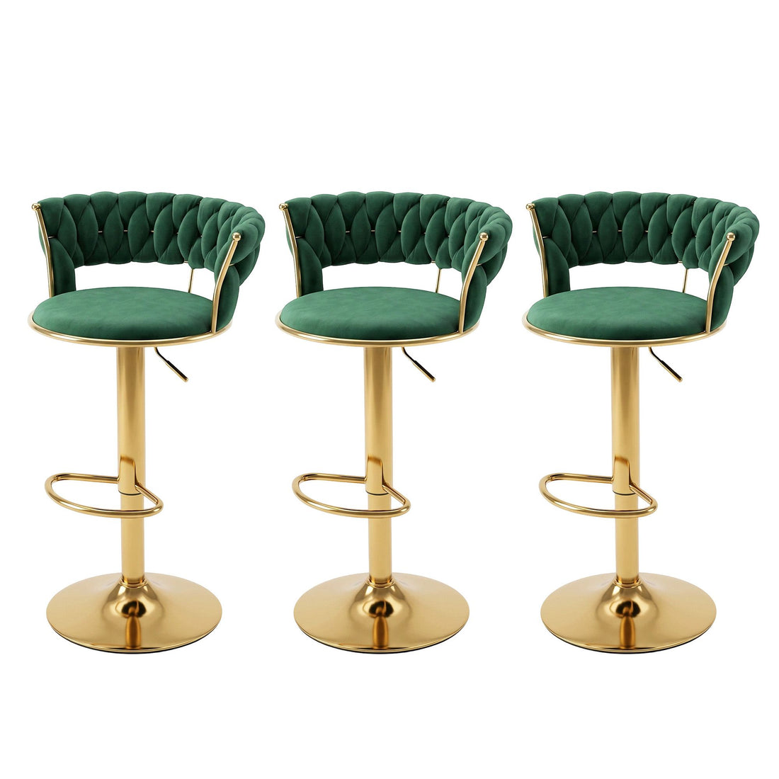 Artiss 3x Bar Stools Gas Lift Adjustable Velvet Woven Backrest Vivien Green-Furniture > Bar Stools &amp; Chairs > Table &amp; Bar Stools-PEROZ Accessories