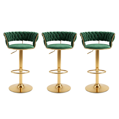 Artiss 3x Bar Stools Gas Lift Adjustable Velvet Woven Backrest Vivien Green