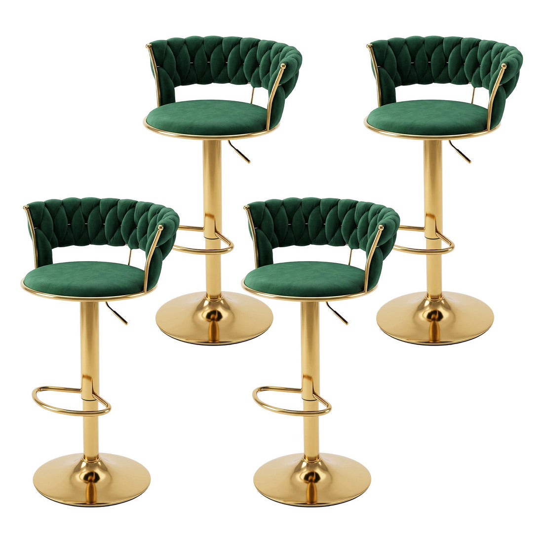 Artiss 4x Bar Stools Gas Lift Adjustable Velvet Woven Backrest Vivien Green-Furniture > Bar Stools &amp; Chairs > Table &amp; Bar Stools-PEROZ Accessories