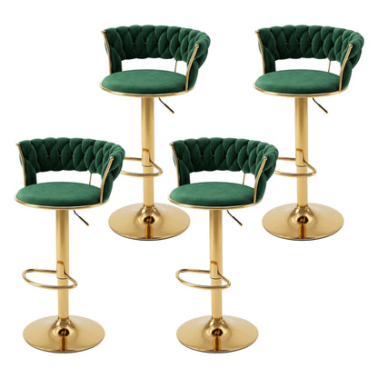 Artiss 4x Bar Stools Gas Lift Adjustable Velvet Woven Backrest Vivien Green