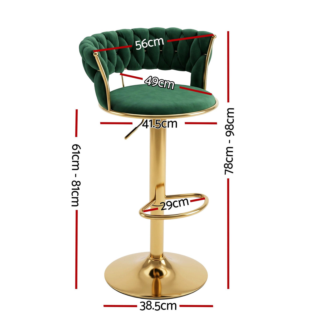 Artiss 4x Bar Stools Gas Lift Adjustable Velvet Woven Backrest Vivien Green