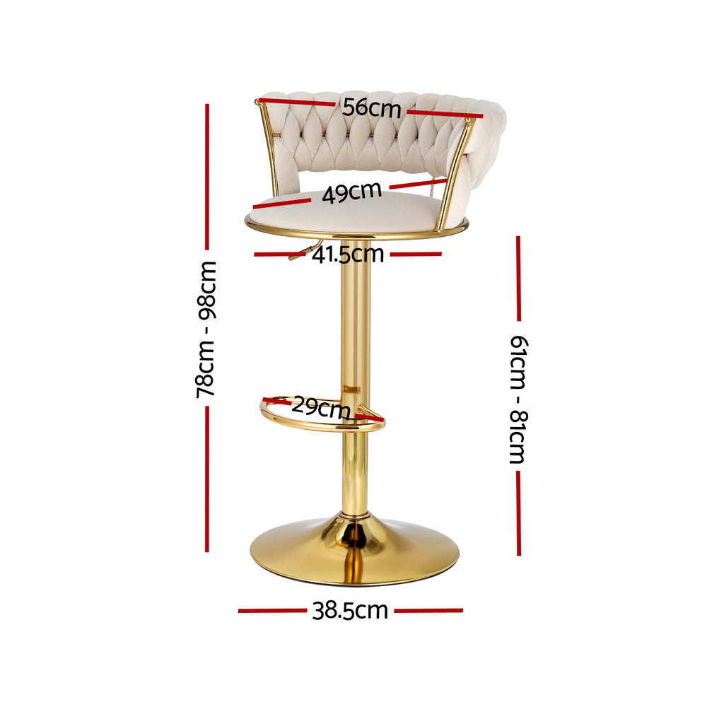 Artiss Bar Stools Gas Lift Velvet Woven Backrest Ivory-Furniture &gt; Bar Stools &amp; Chairs-PEROZ Accessories