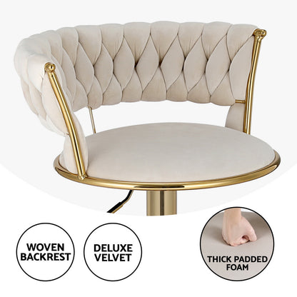 Artiss Bar Stools Gas Lift Velvet Woven Backrest Ivory-Furniture &gt; Bar Stools &amp; Chairs-PEROZ Accessories