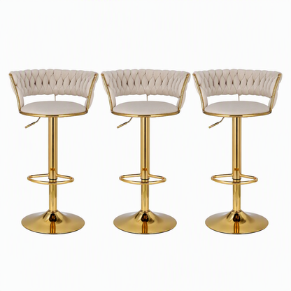 Artiss Bar Stools X3 Kitchen Counter Chair Gas Lift Velvet Woven Backrest Ivory