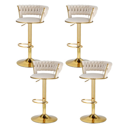 Artiss 4x Bar Stools Gas Lift Velvet Woven Backrest Ivory-Furniture &gt; Bar Stools &amp; Chairs &gt; Table &amp; Bar Stools-PEROZ Accessories