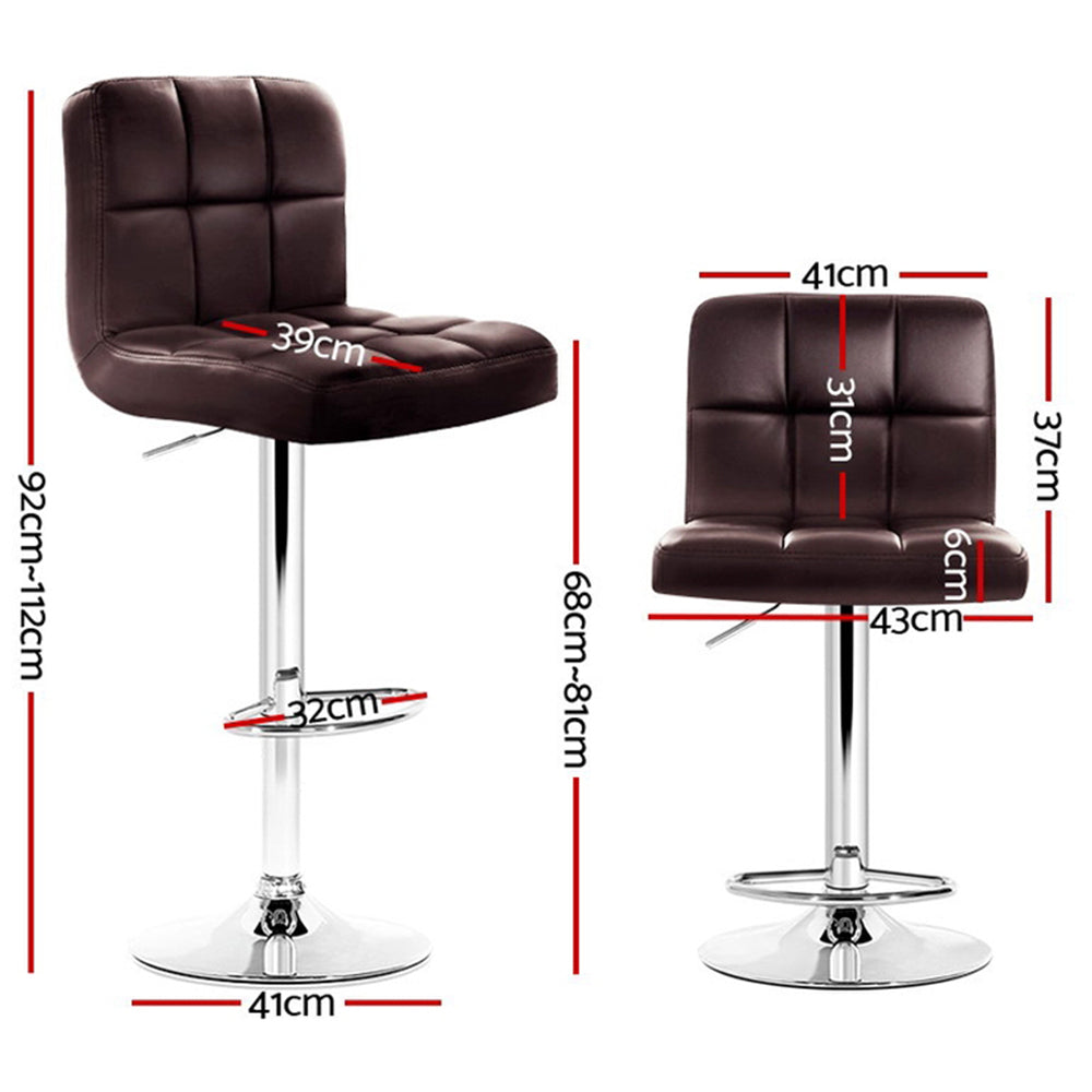 Artiss 4x Bar Stools Leather Gas Lift Brown-Bar Stools-PEROZ Accessories