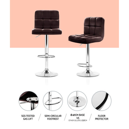 Artiss 4x Bar Stools Leather Gas Lift Brown-Bar Stools-PEROZ Accessories