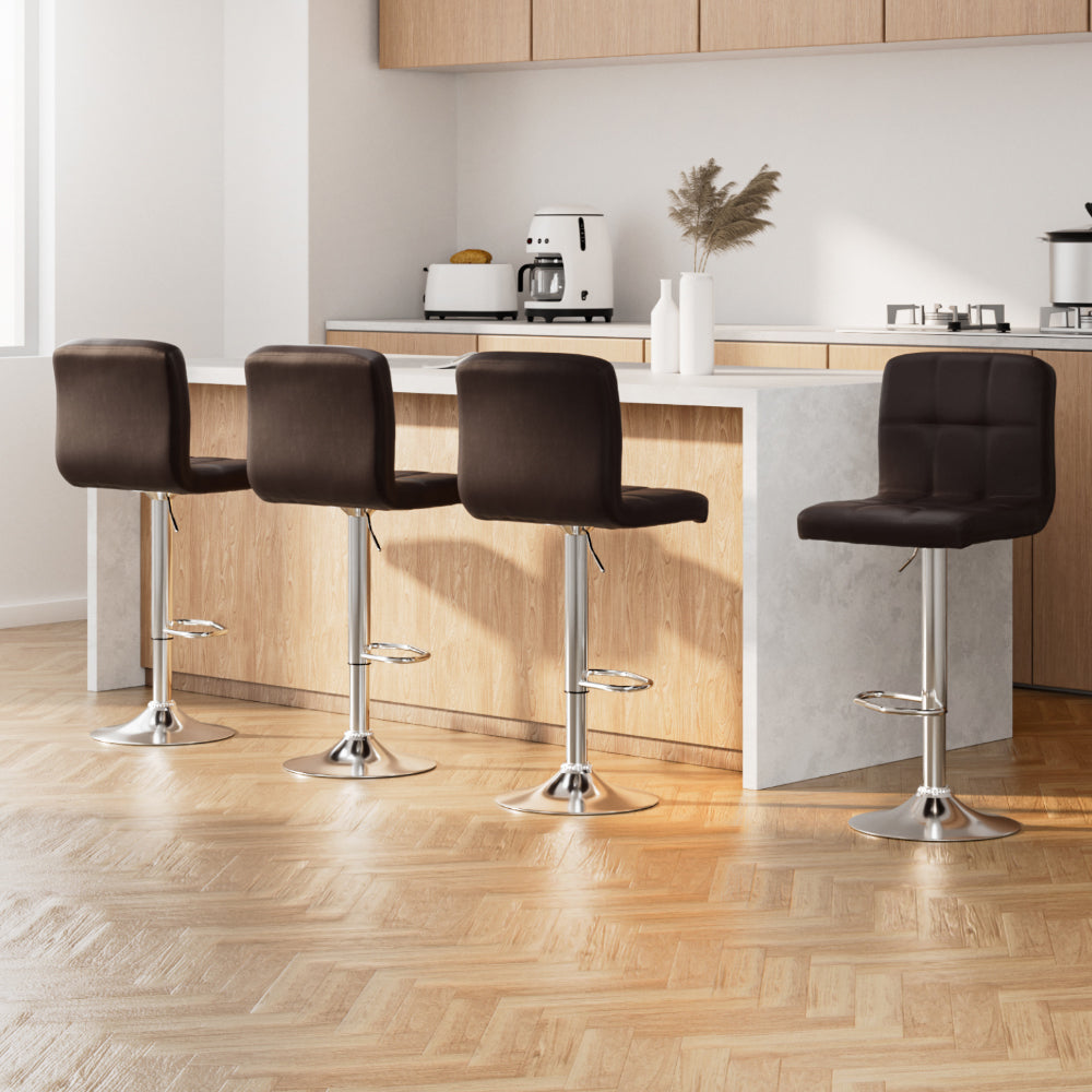 Artiss 4x Bar Stools Leather Gas Lift Brown-Bar Stools-PEROZ Accessories