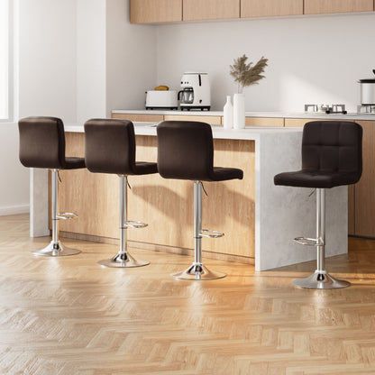 Artiss 4x Bar Stools Leather Gas Lift Brown-Bar Stools-PEROZ Accessories