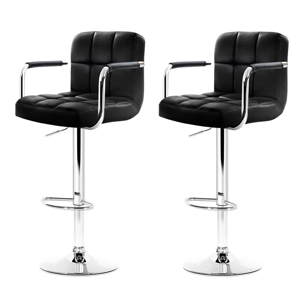 Artiss 2x Bar Stools Leather Gas Lift w/Armrest Black-Bar Stools-PEROZ Accessories
