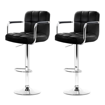 Artiss 2x Bar Stools Leather Gas Lift w/Armrest Black-Bar Stools-PEROZ Accessories